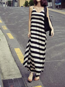 Sexy Stripe Sleeveless Bohemia Beach Maxi Dress
