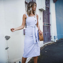 Load image into Gallery viewer, Stripe Button Backless Belted Dress
