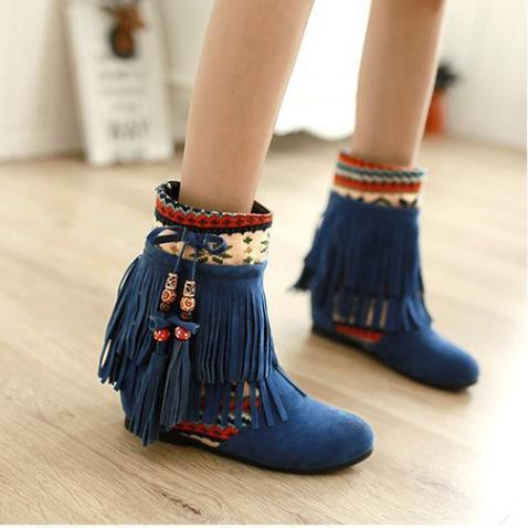Autumn and winter new foreign trade large size short Boots fringed women s boots increased color short tube beaded frosted boots