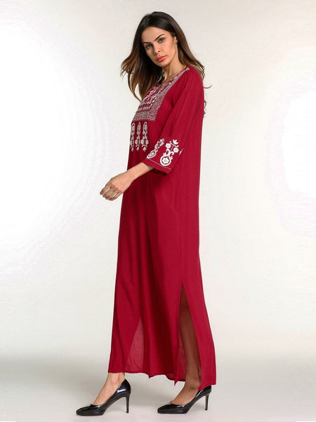 Embroidered Loose Casual Kaftan Dress