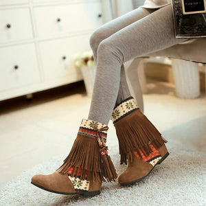 Autumn and winter new foreign trade large size short Boots fringed women s boots increased color short tube beaded frosted boots