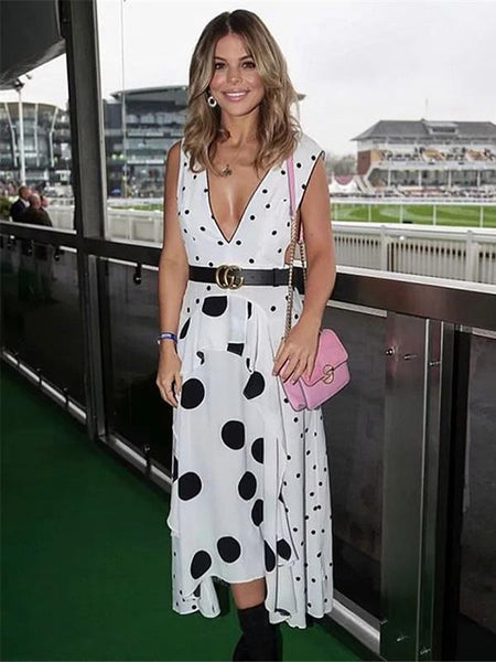 Polka Dot V Neck Sleeveless Maxi Dress