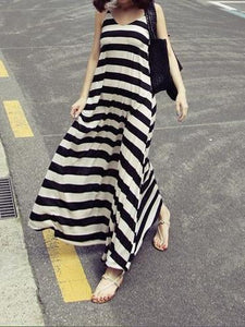 Sexy Stripe Sleeveless Bohemia Beach Maxi Dress