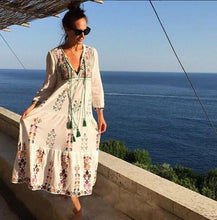 Load image into Gallery viewer, Print Long Sleeve Embroidered Bohemia Beach Maxi Dress