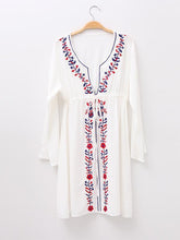 Load image into Gallery viewer, Embroidered V Neck Long Sleeve Beach Bikini Cover Up