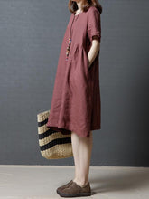 Load image into Gallery viewer, Linen Cotton Solid Color Short Sleeve Loose Dress