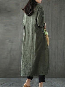 Solid Color Linen Cotton Loose Maxi Dress