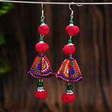 Load image into Gallery viewer, New handmade women&#39;s earrings ethnic style original Joker fabric colored ball embroidered earrings