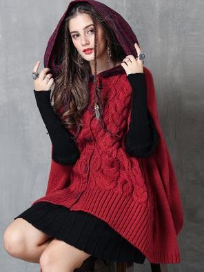 Cape Style Stitching Sweater Loose Fashion Check Jacket