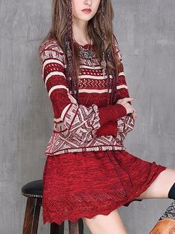 Autumn Retro Hollowed Out Ruffled Knit Mini Dress