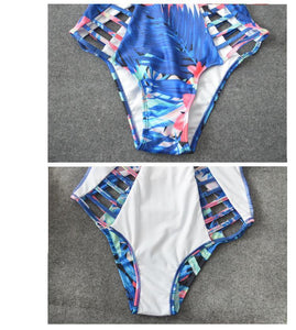 Siamese Solid Color Sexy Swimsuit Deep V-Neck Backlass Bikini