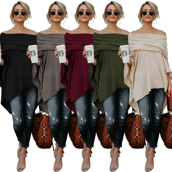 Solid Color Off Shoulder Irregular Tops