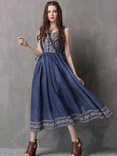 Load image into Gallery viewer, Ethnic Style Drawstring Embroidery Large Size Vest Denim Dress