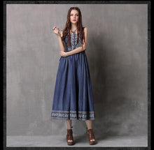 Load image into Gallery viewer, Ethnic Style Drawstring Embroidery Large Size Vest Denim Dress