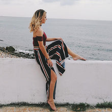 Load image into Gallery viewer, Striped Lace-up Seaside Holiday Wide-leg Bohemia Pants