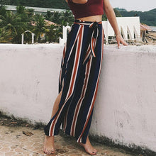 Load image into Gallery viewer, Striped Lace-up Seaside Holiday Wide-leg Bohemia Pants