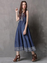 Load image into Gallery viewer, Ethnic Style Drawstring Embroidery Large Size Vest Denim Dress