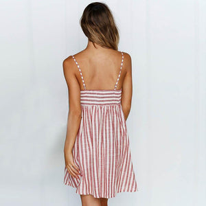 Sexy Stripe Spafhetti Strap High Waist Casual Mini Dress