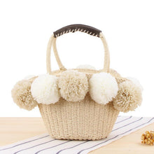 Load image into Gallery viewer, Casual Woven Big Wool Ball Beach Straw Handbag