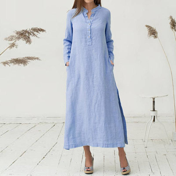 Solid Color Long Sleeve Split Shirt Dress
