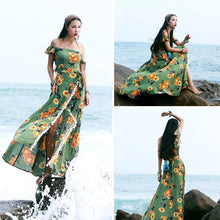 Load image into Gallery viewer, Bohemian Beach Long Skirt with Split Irregular Seaside Halter Strap Print Dress