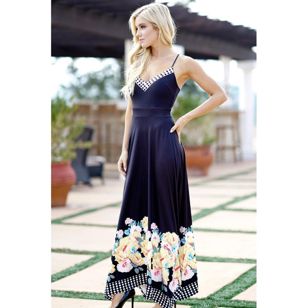 Flower Spaghetti Strap Backless Maxi Dress