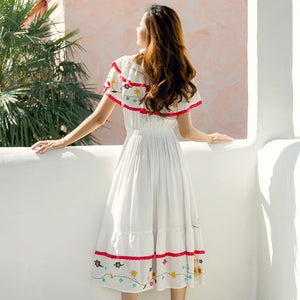 Casual Embroidery Off The Shoulder Ruffle Dress