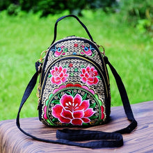 Load image into Gallery viewer, New National Style Multi-function Diagonal Single Shoulder Portable Double Shoulder Canvas Embroidery Flower Bag