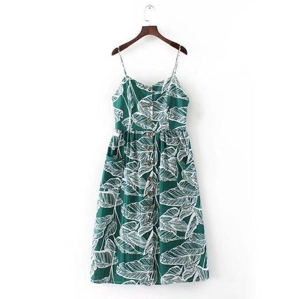 Spaghetti Strap Print Beach Casual Mini Dress