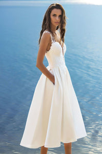 Summer Sexy V-Neck Sling Solid Color White Dress