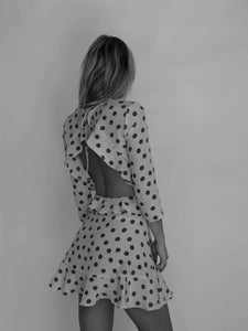 Sexy Backless Star Print Ruffled Lace Dress