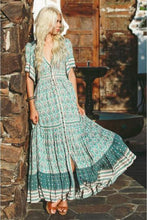 Load image into Gallery viewer, Vintage Bohemian Green Positioning Print Large Swing Dress