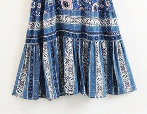 Summer Retro Print Short Sleeve Maxi Dress