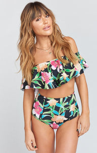 Strapless High Waist Floral Printed Off-the-shoulder Ruffled Swimsuit-3