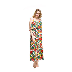 Elegant Sling Print Chiffon Lattice Floral Backless Dress