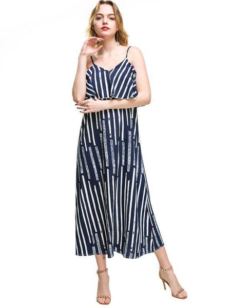 Elegant Sling Print Chiffon Backless Dress