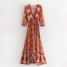 Load image into Gallery viewer, Vintage V Neck Boho Split Maxi Dress