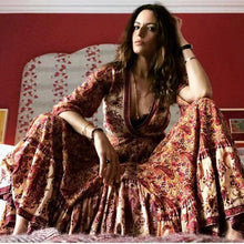 Load image into Gallery viewer, Vintage V Neck Boho Split Maxi Dress