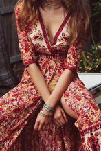Load image into Gallery viewer, Vintage V Neck Boho Split Maxi Dress