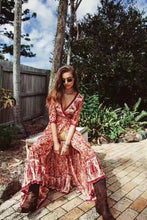 Load image into Gallery viewer, Vintage V Neck Boho Split Maxi Dress
