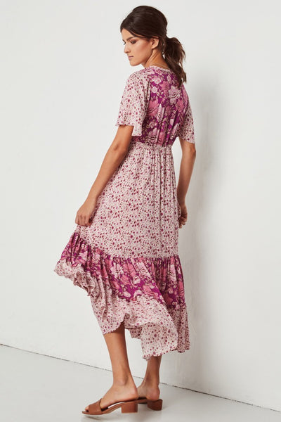 Pink Bohemia Style Floral Long Dress