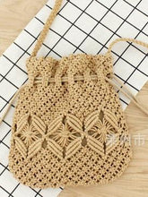 Load image into Gallery viewer, Hand Drawstring Straw Bag One Shoulder Woven Beach Bag