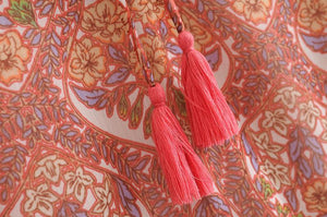 Summer Bohemian Fringed V-Neck Print Dress