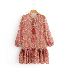 Load image into Gallery viewer, Summer Bohemian Fringed V-Neck Print Dress