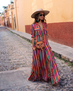 2018 New Stripe Loose Maxi Long Dress