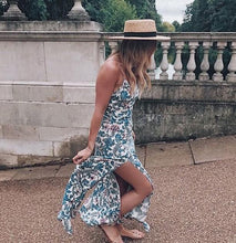 Load image into Gallery viewer, Printed Sling Sexy Split Long Retro Beach Dress