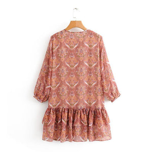 Summer Bohemian Fringed V-Neck Print Dress