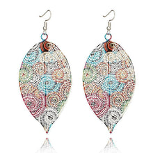 Load image into Gallery viewer, Hollow Leaf Print Metal colorful Earrings