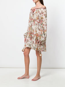 Floral Print V Neck Long Sleeve Bohemia Mini Dress
