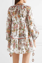 Load image into Gallery viewer, Floral Print V Neck Long Sleeve Bohemia Mini Dress